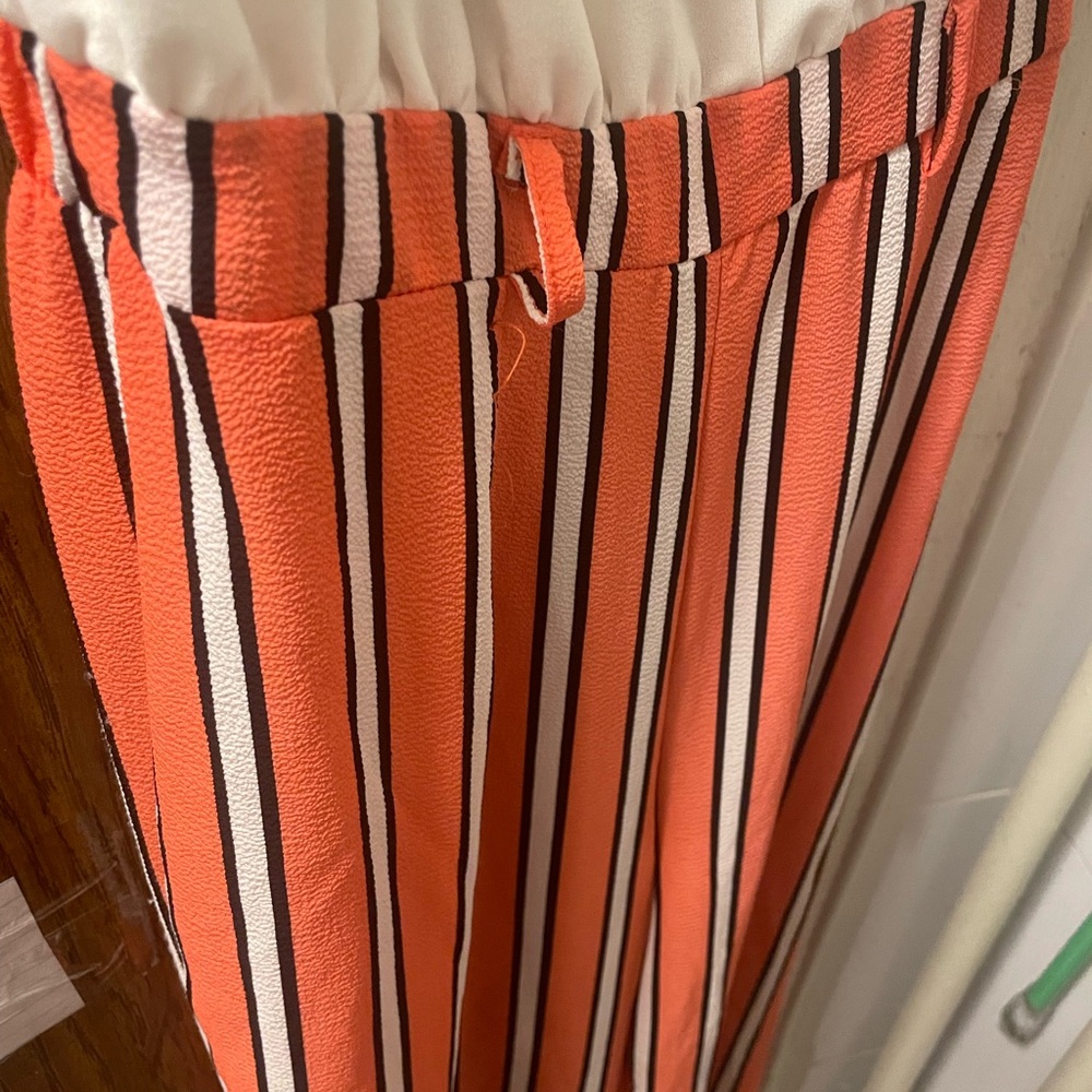 Blue Rain Elegant White Blouse with salmon color stripped  jumpsuit